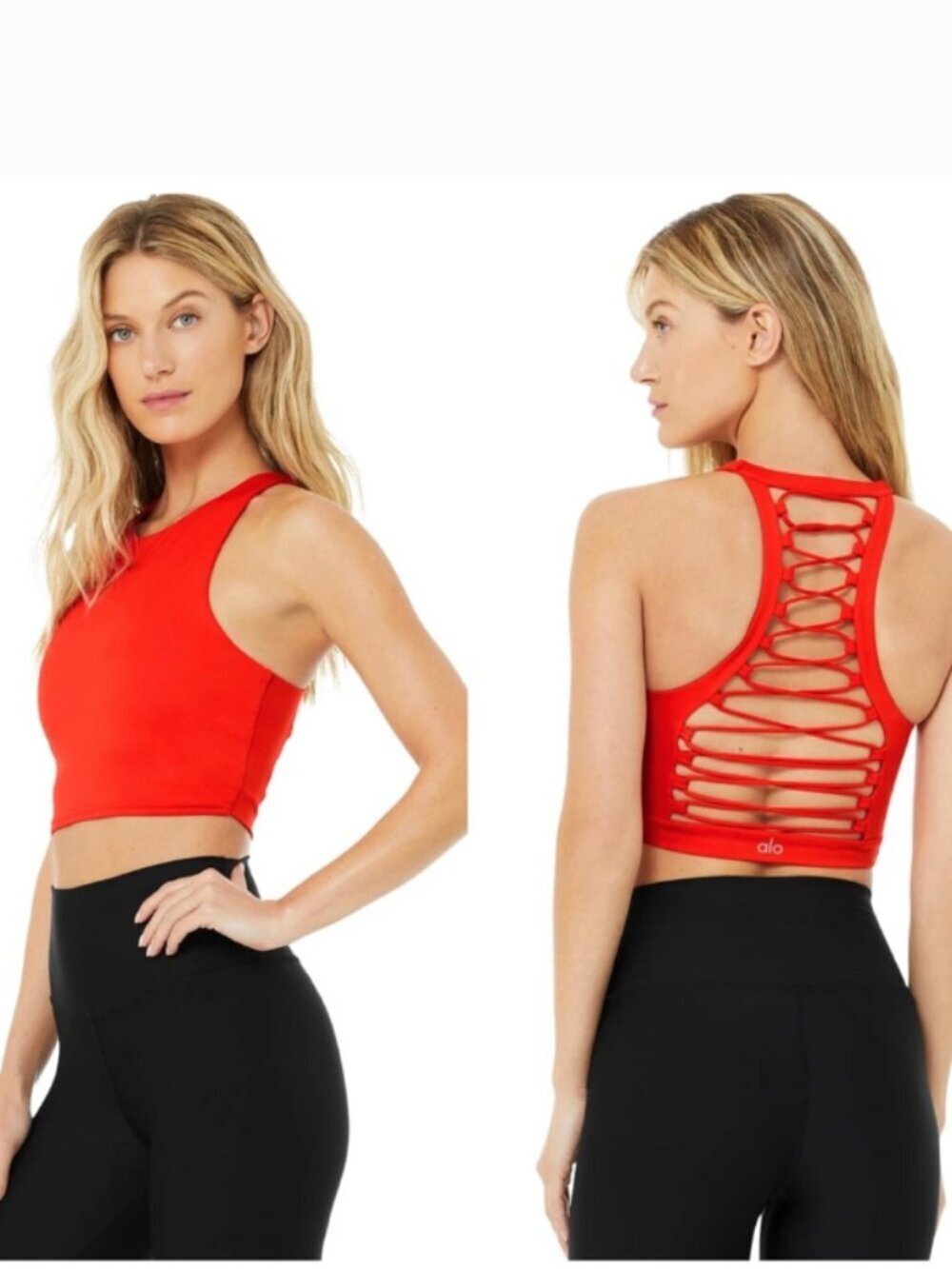Alo Yoga Movement Sports Bra Cherry Red XS NWT Open Back Longline